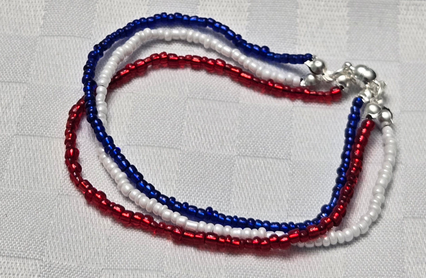 3 Strand Red, White and Blue Bracelet